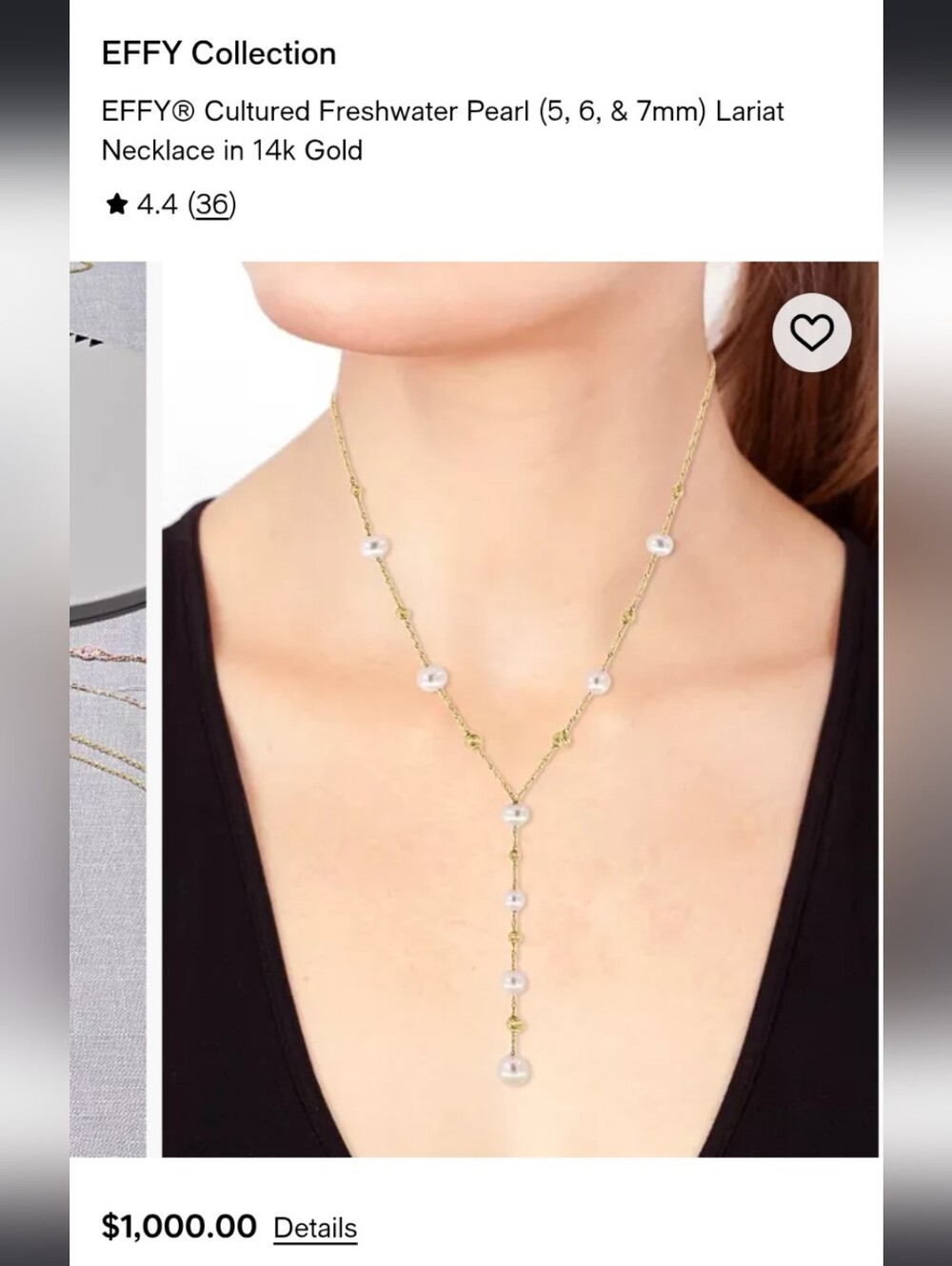 Effy 14k Yellow Gold White Pearl Lariat Drop Necklace R. H Macy&Co Fine Jewelry - Picture 16 of 16